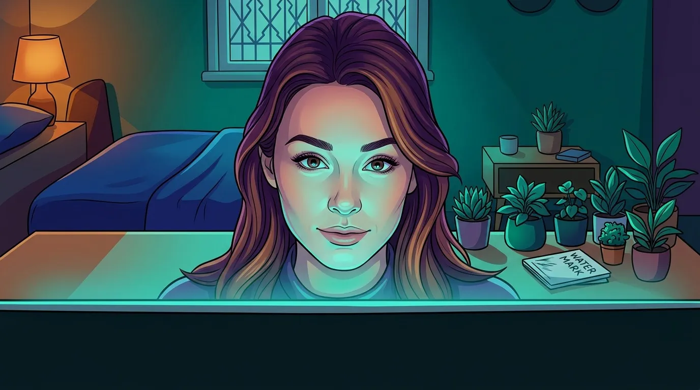 Illustration d'une femme assise à un bureau turquoise