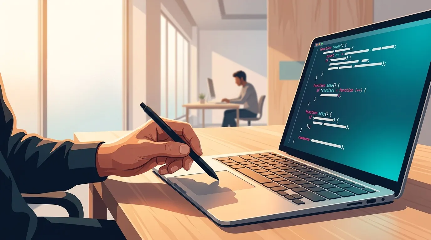Programmeur écrivant du code sur un ordinateur portable au bureau