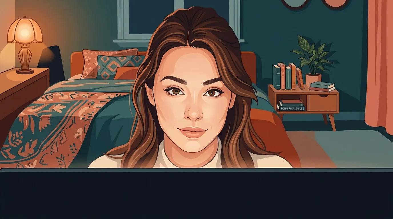 Portrait d'une femme aux cheveux bruns dans un intérieur vintage
