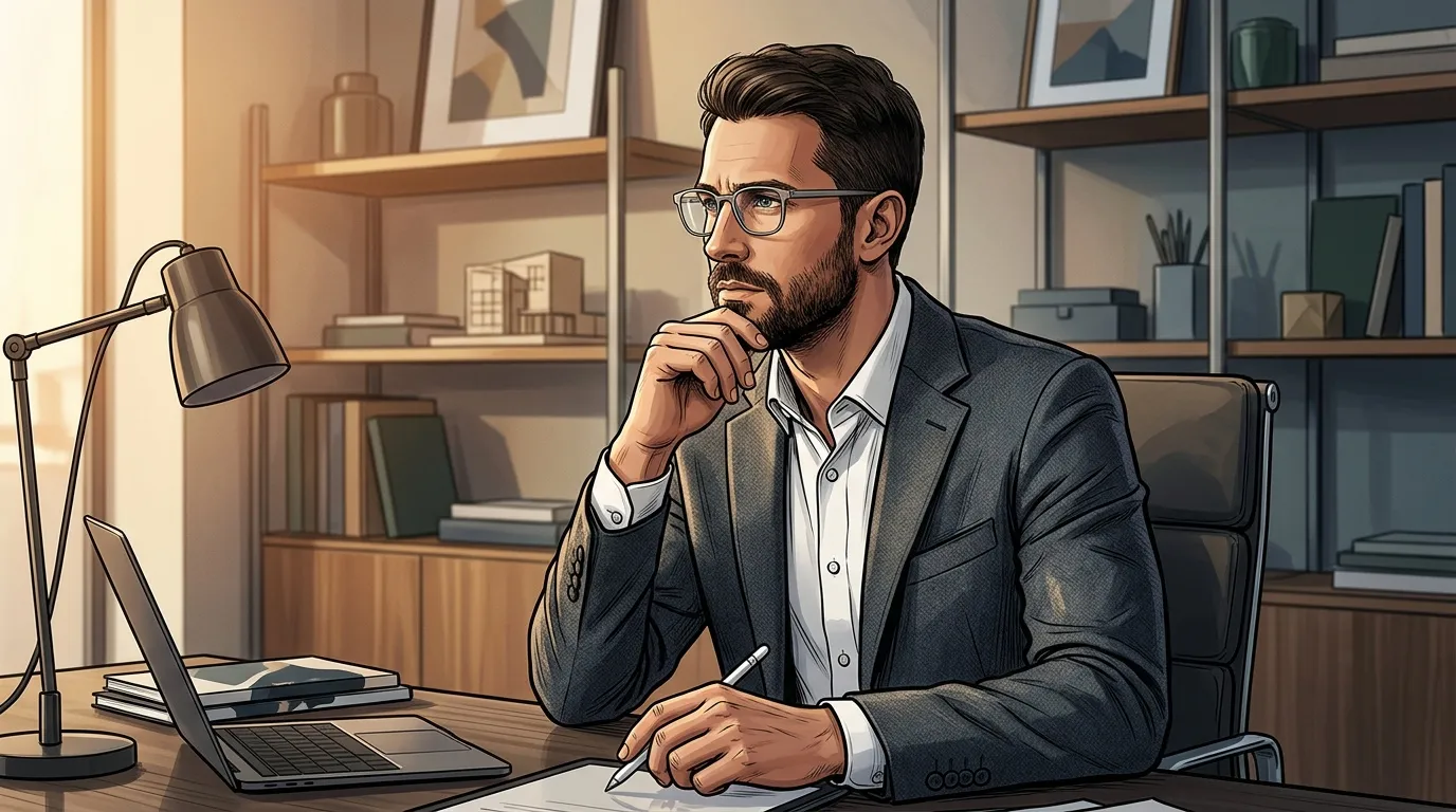 Homme en costume travaillant à son bureau avec ordinateur