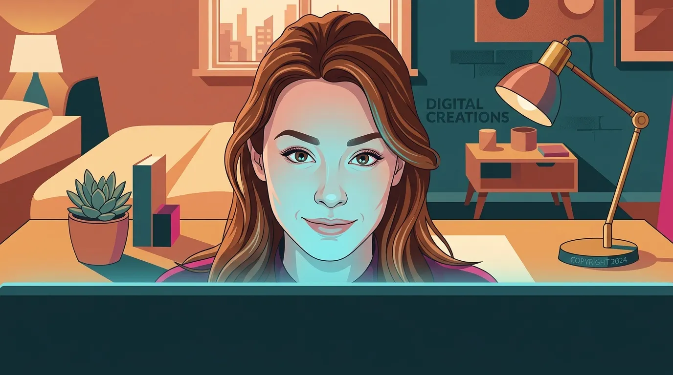 Femme souriante dans un espace de travail créatif coloré