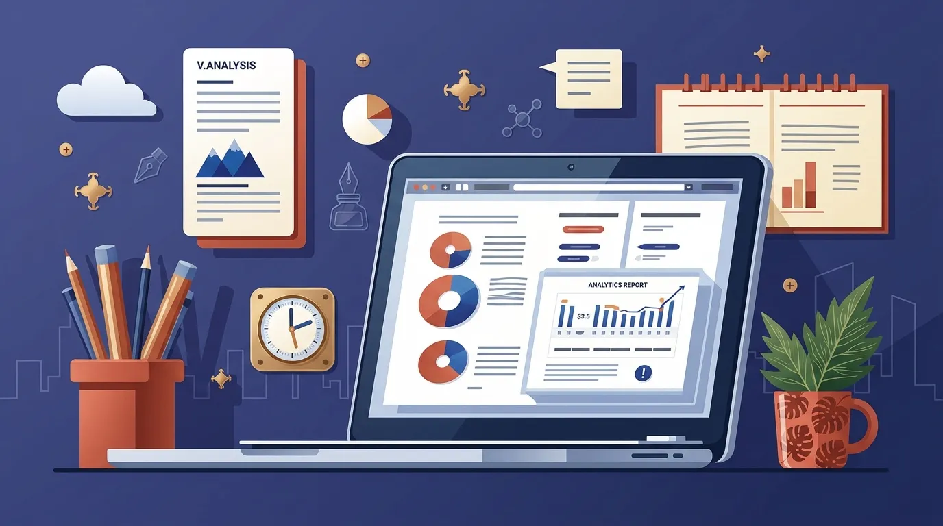 Laptop affichant graphiques, documents d'analyse et outils bureautiques