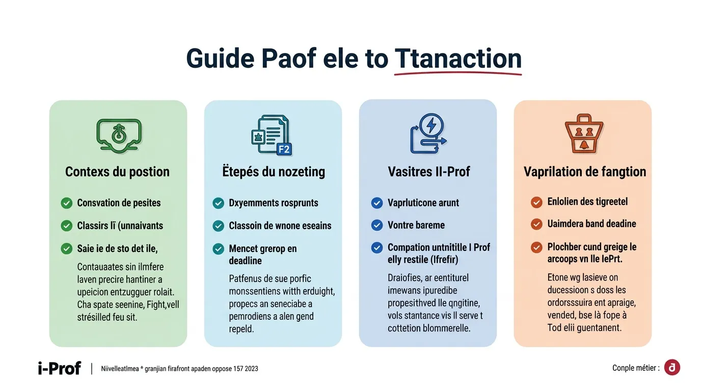 Infographie avec quatre sections colorées sur les étapes d'une action