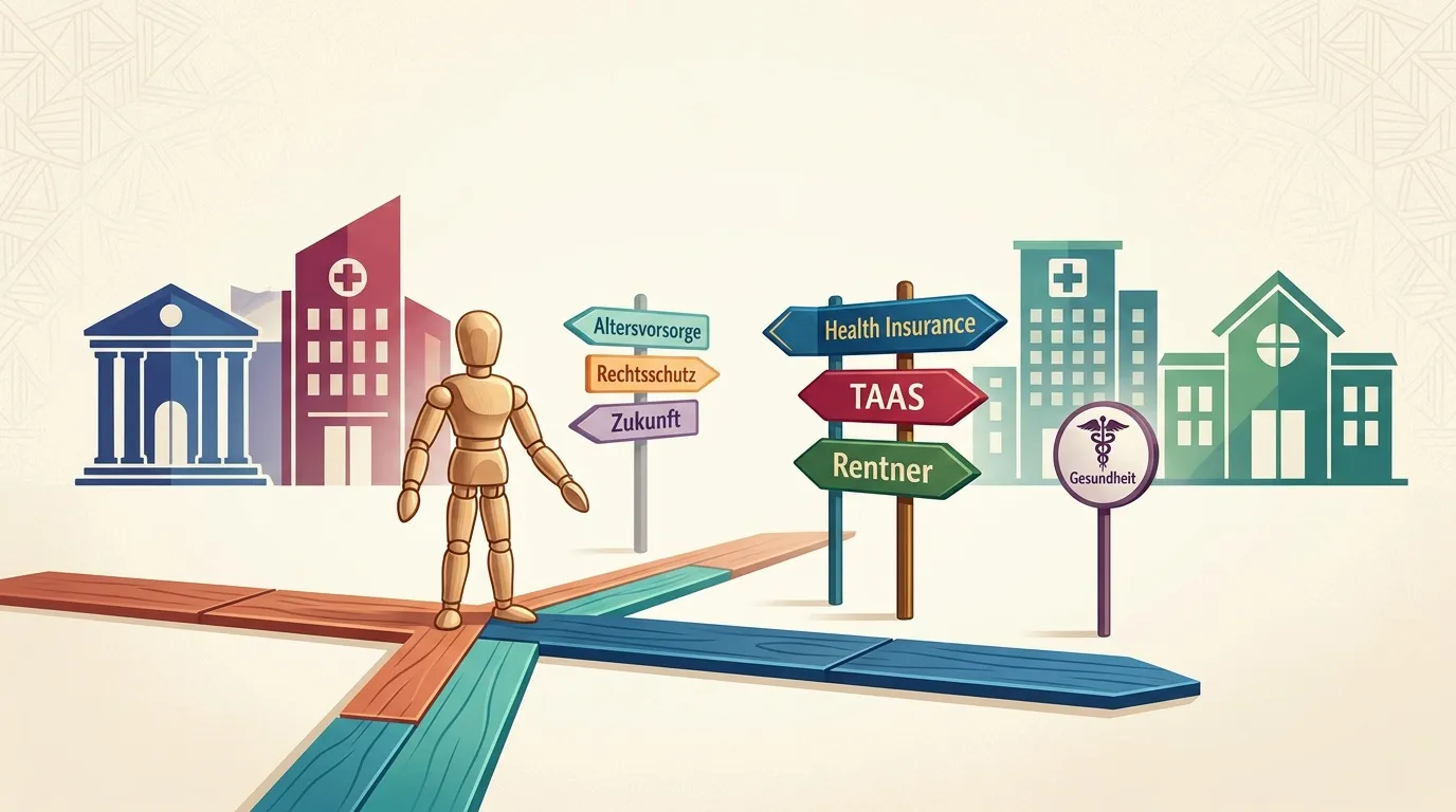 Illustration d'une personne à un carrefour avec différents services sociaux.