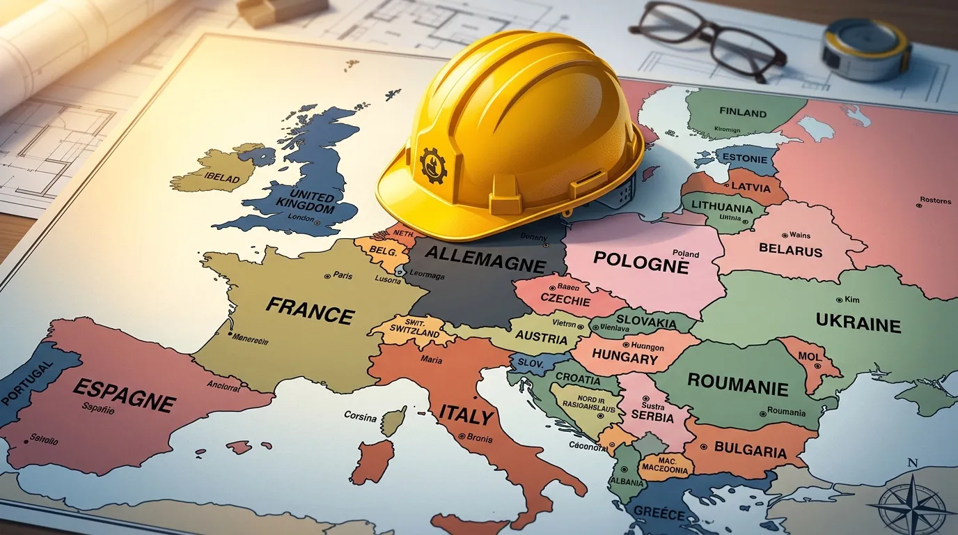 Casque jaune sur carte politique de l'Europe