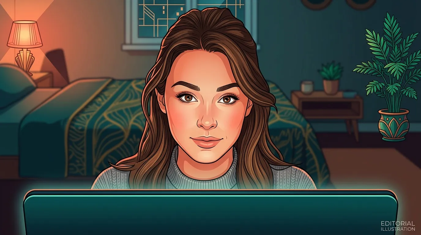 Femme brune devant son ordinateur portable dans un int&eacute;rieur moderne