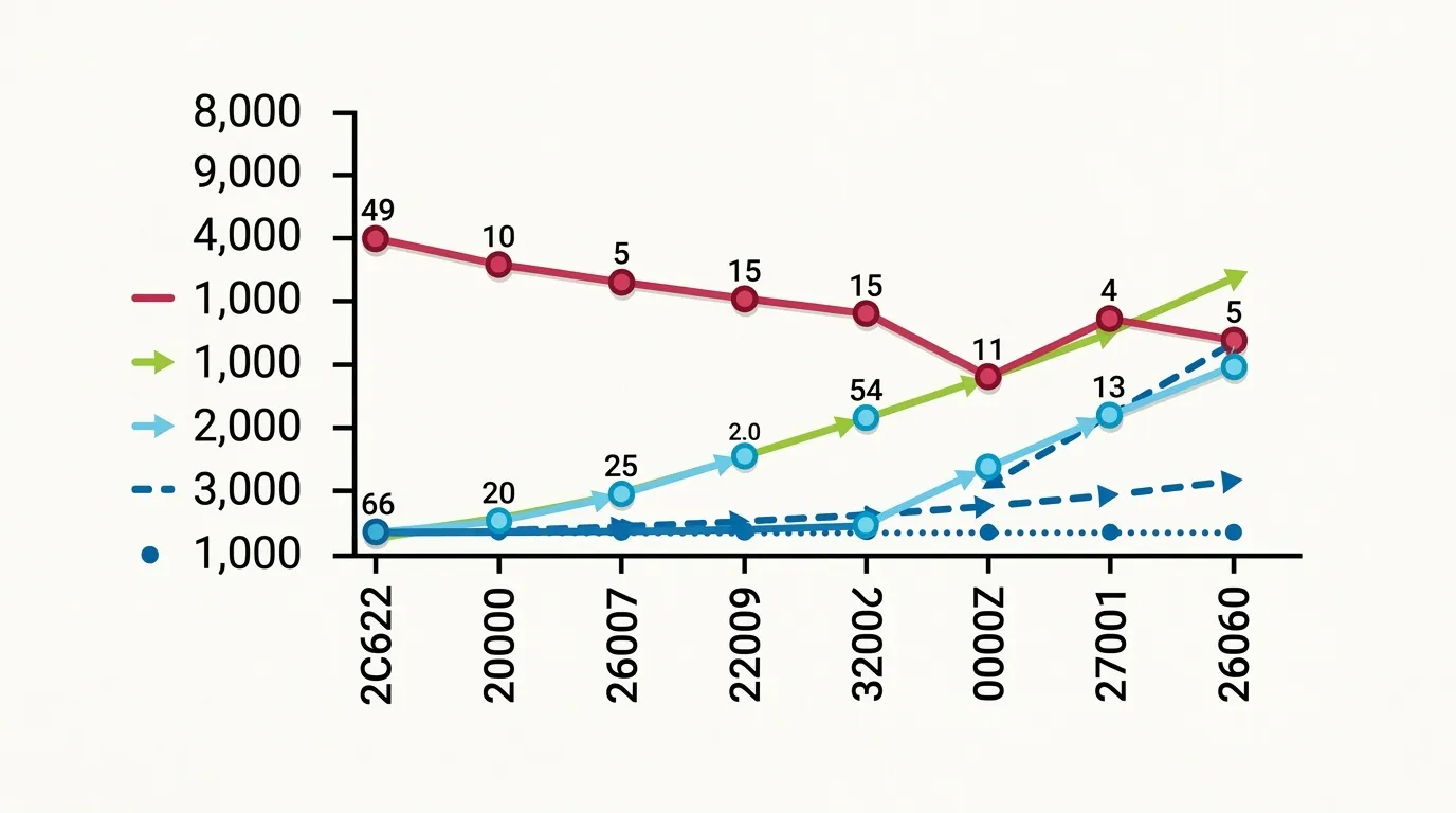 Graphique montrant quatre courbes d'évolution différentes de 2022 à 2060.