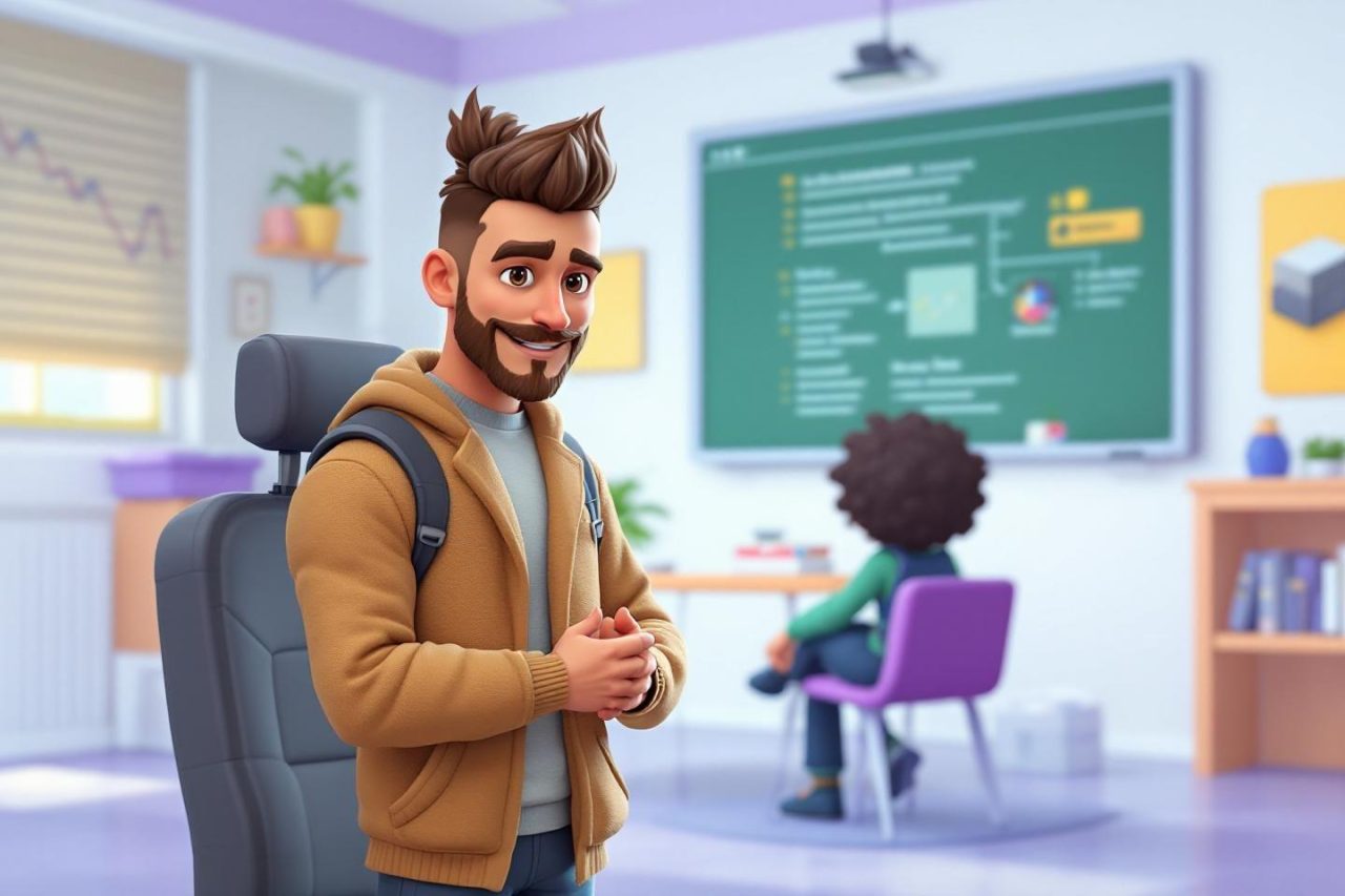 Homme avec un ordinateur portable en classe d'informatique