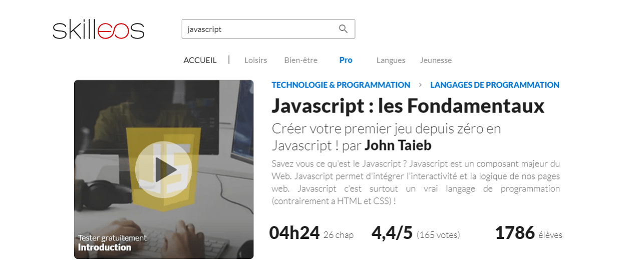 Formation en ligne JavaScript Skilleos