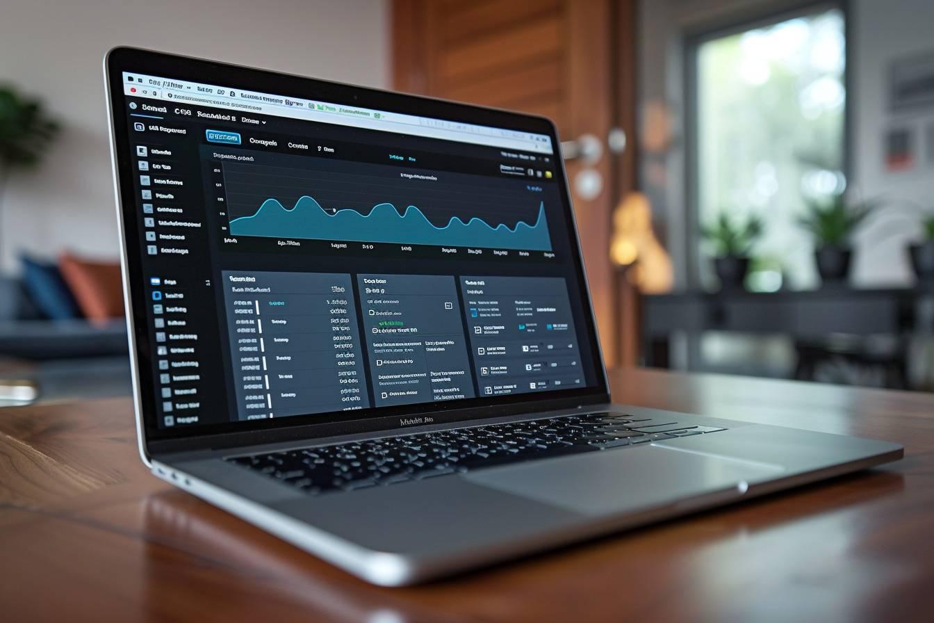 Gros plan sur un ordinateur portable affichant un tableau de donn&eacute;es et de graphiques