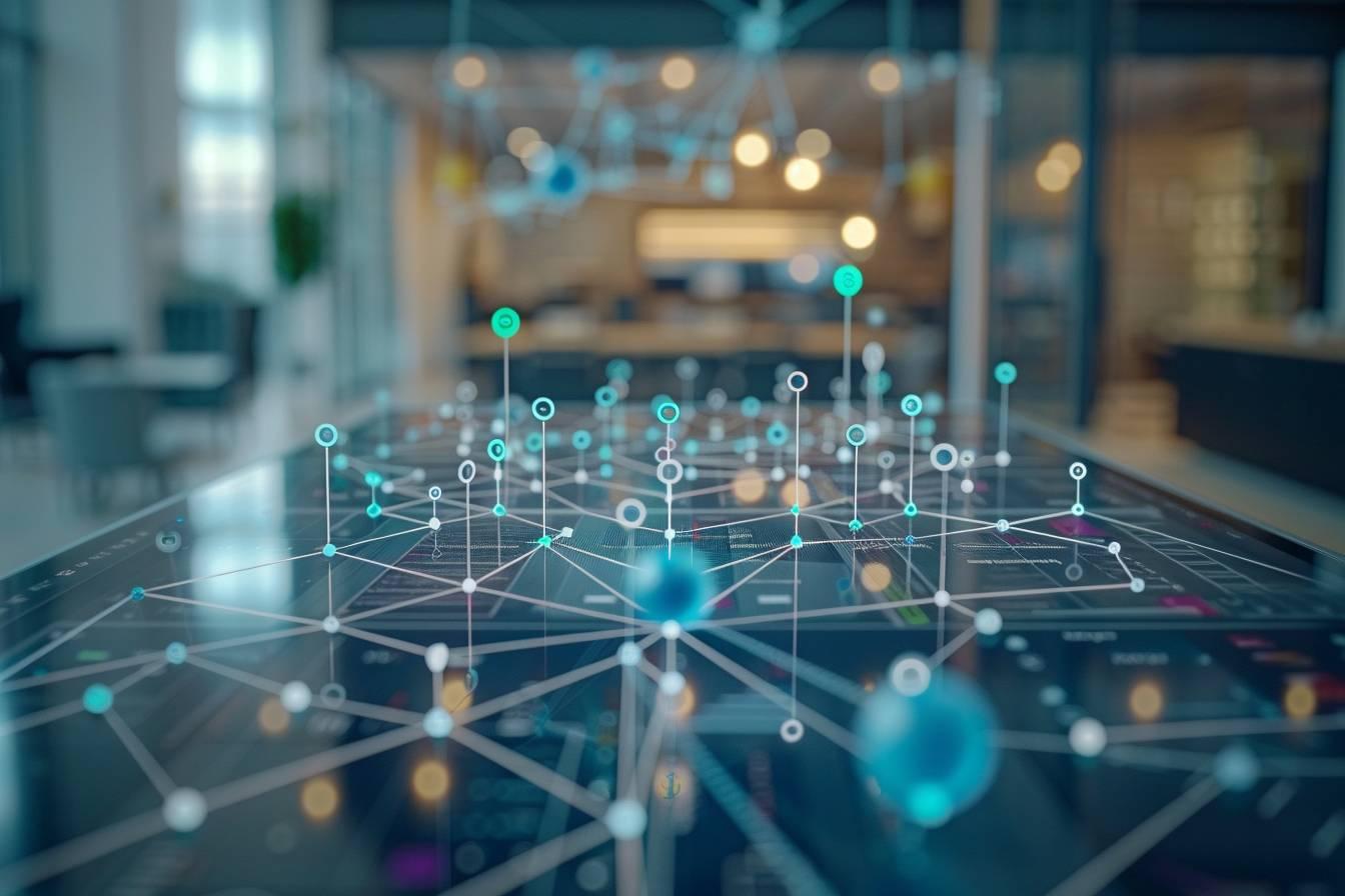 Visualisation complexe de connexions num&eacute;riques avec des points lumineux color&eacute;s