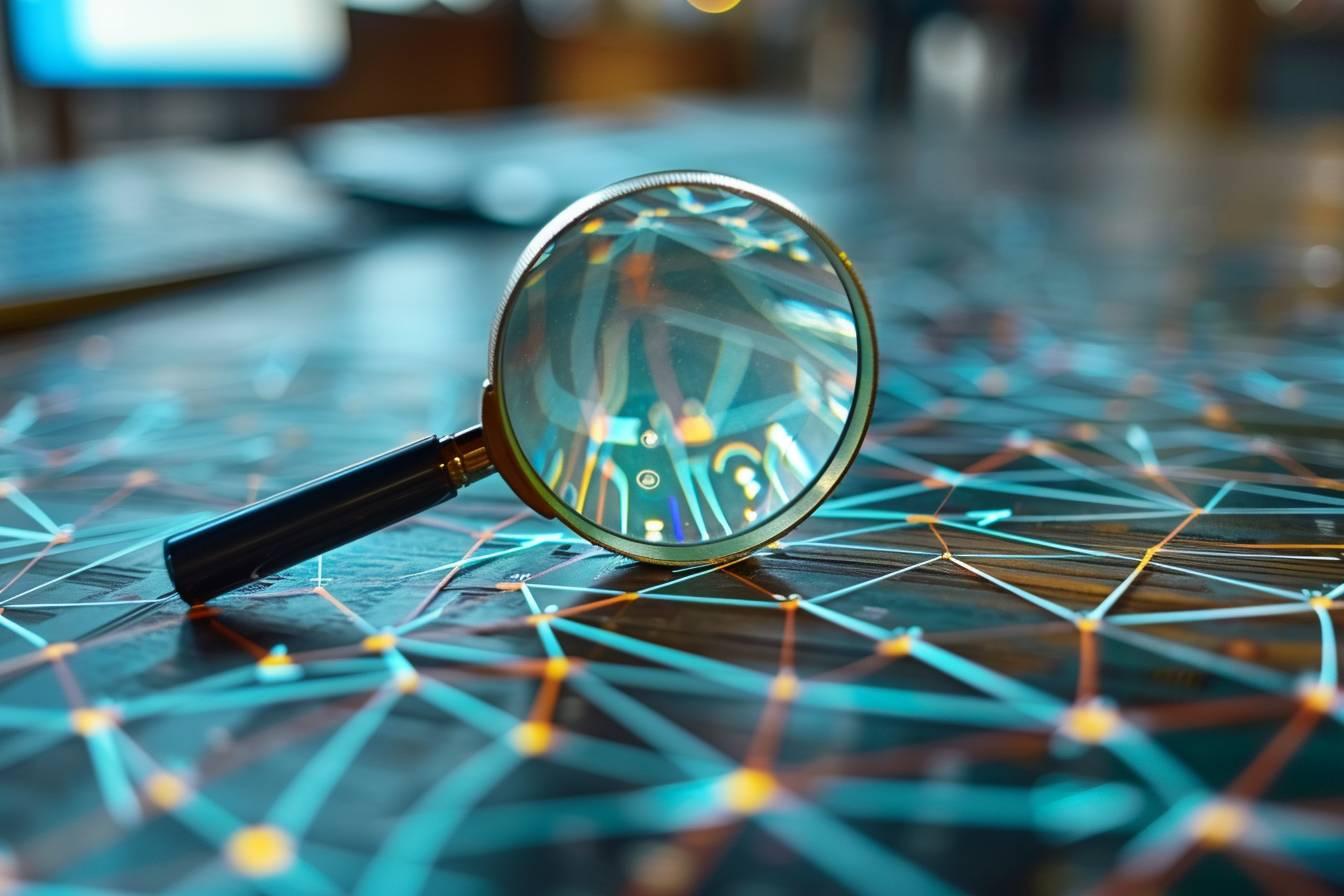 Image d'une loupe sur un r&eacute;seau complexe de lignes et de points color&eacute;s