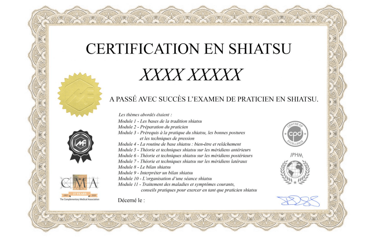 Certification en shiatsu